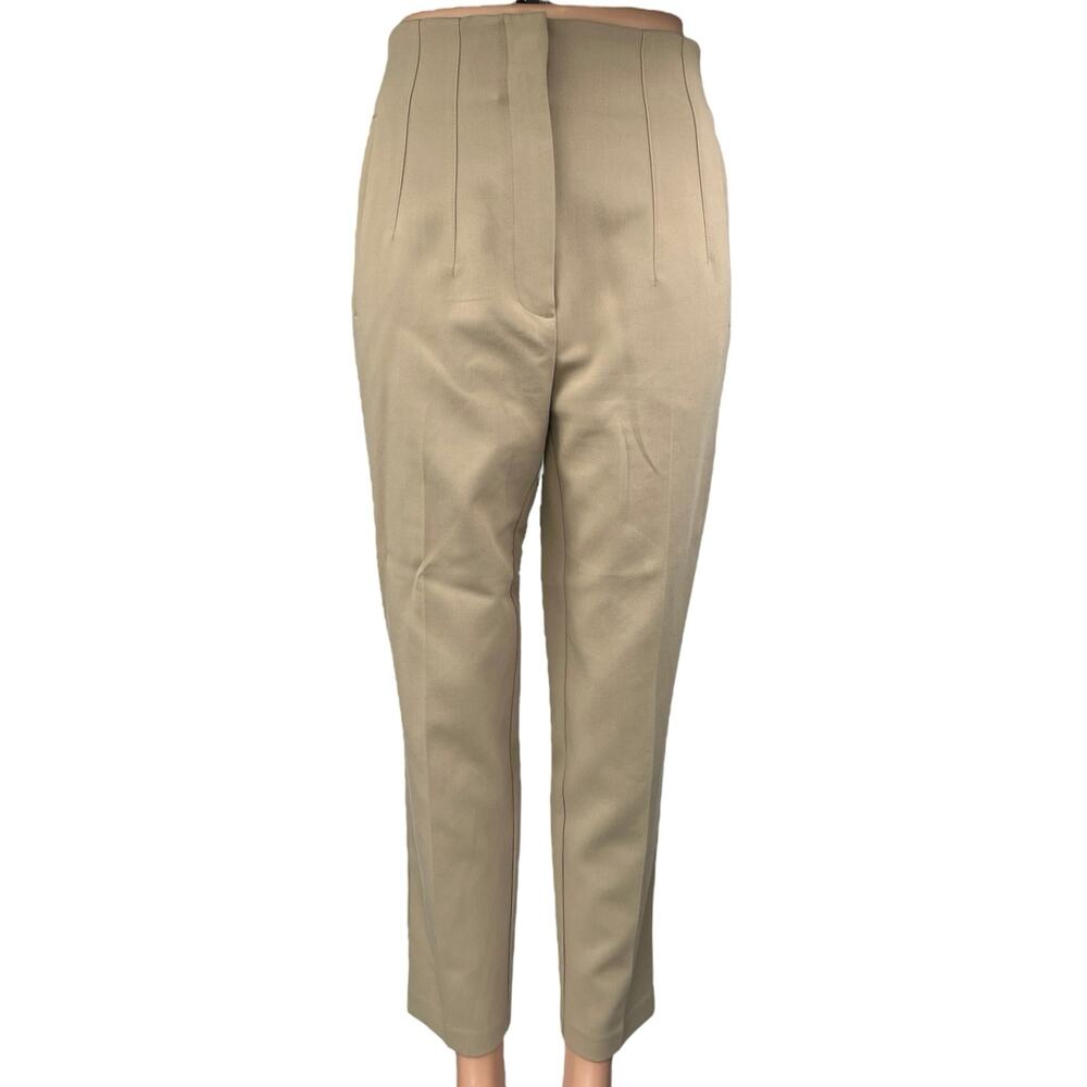 Zara Women's Beige Tan High Waisted Pleated Straight Trouser Dress Pants Size M